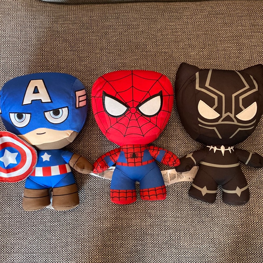 Disney Marvel - Spiderman, Captain America, Black Panther plush figures 10in.